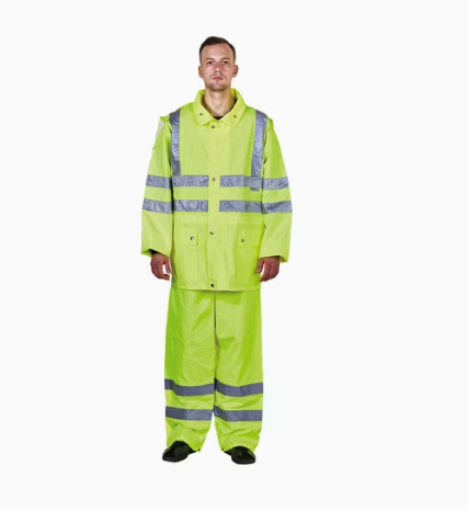 600d Oxford PU Coated Lime Hooded Rainsuit with Elastic Waist Pants NWPC-R025