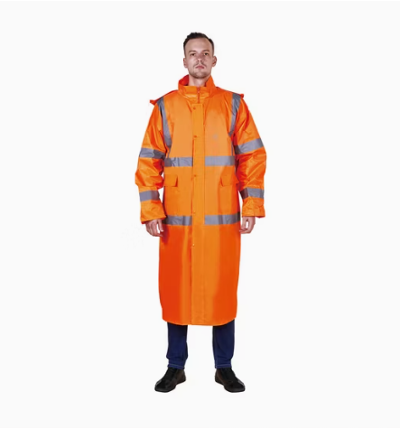 Rubberized Hooded Adjustable Safety Polyester Raincoat NWPC-RR020-O