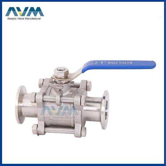 Sanitary 316L Three Piece Encapsulated Clamp Ball Valve